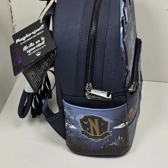 Loungefly Wednesday Addams Nevermore Phosphorescent Mini Backpack Nwt - Picture 6 of 7